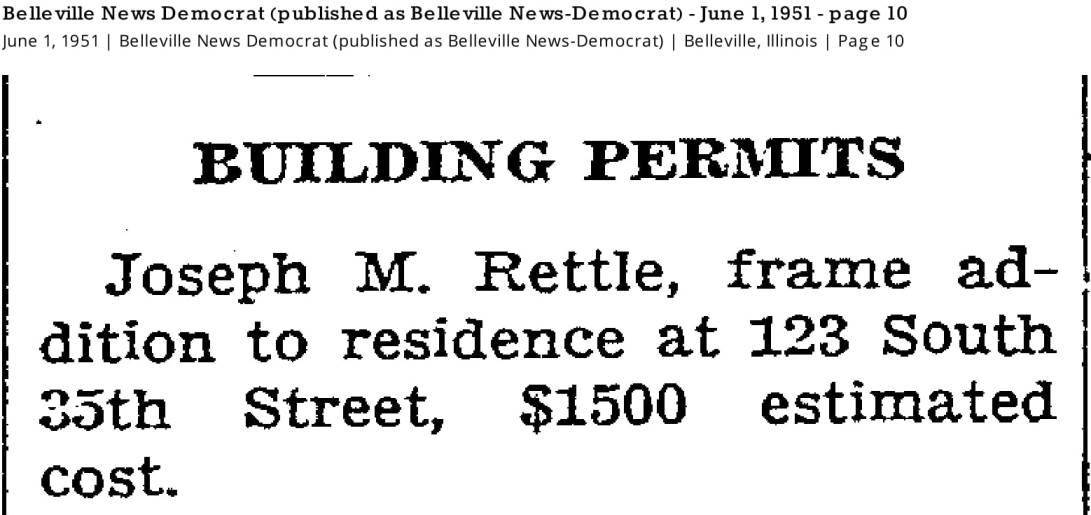 123 S 35th St Building Permit BND June 1, 1951