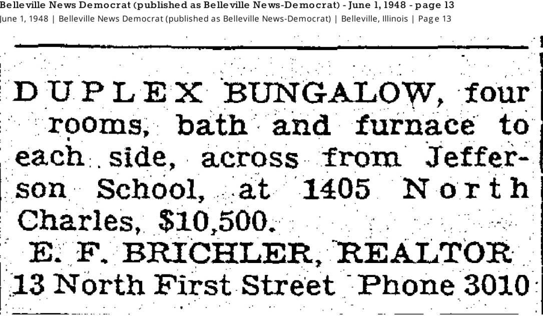 1405 N Charles St Duplex For Sale BND June 1, 1948